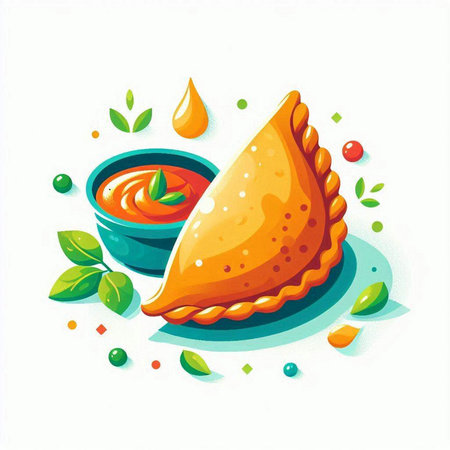 Illustration of empanadas with tomato sauce. Vector illustration.のイラスト素材