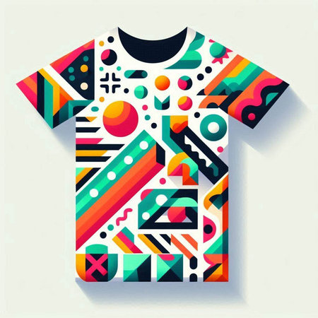 T-shirt design with colorful abstract geometric pattern. Vector illustration.のイラスト素材