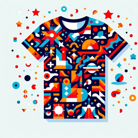 T-shirt design with colorful geometric pattern. Vector illustration for your designのイラスト素材