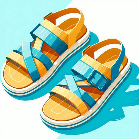 Blue and yellow sandals on a white background. Vector illustration.のイラスト素材