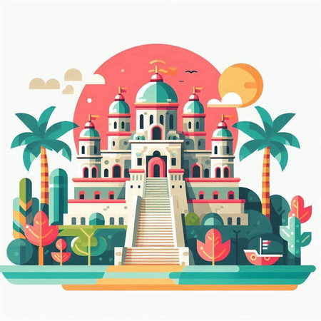 Flat design vector illustration concept of travel, vacation, sightseeing and tourism.のイラスト素材
