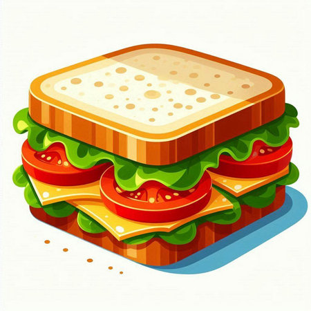 Sandwich with cheese, tomato and cucumber. Vector illustration.のイラスト素材