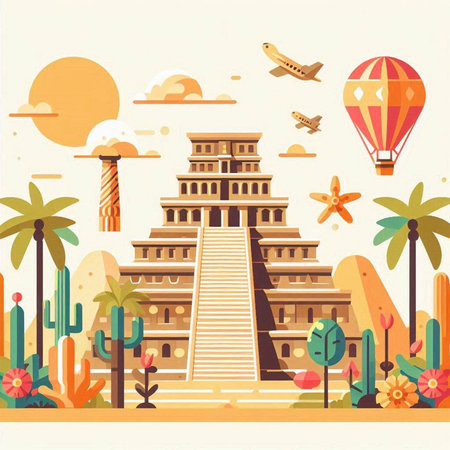 Travel concept with famous landmarks of ancient Egypt. Vector illustration in flat styleのイラスト素材