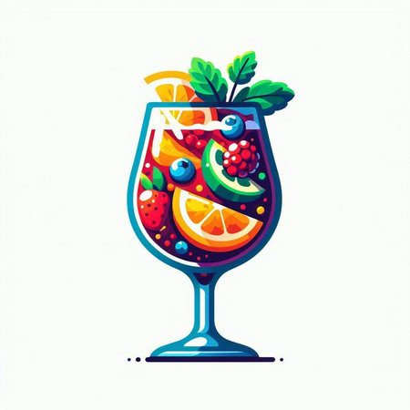 Cocktail with fruits and berries in a glass. Vector illustration.のイラスト素材