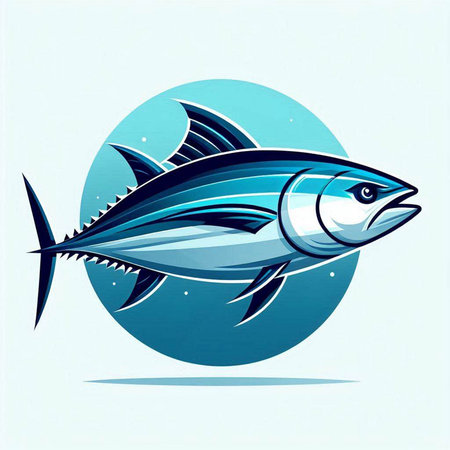 Tuna fish in the blue circle on white background. Vector illustration.のイラスト素材