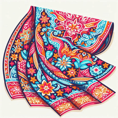 Vector illustration of colorful hand-drawn scarf. Boho style.のイラスト素材