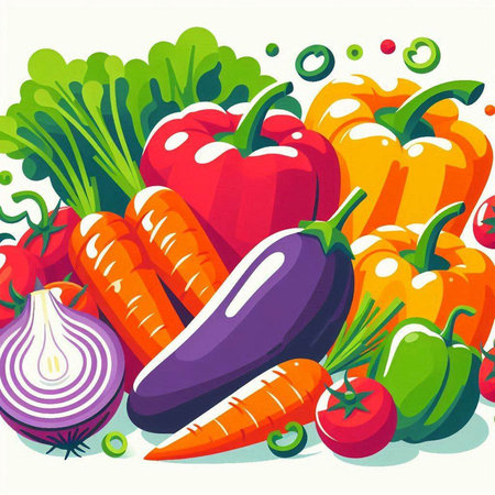 Vegetable background with fresh vegetables. Vector illustration. Eps 10のイラスト素材