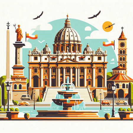 St. Peter's Basilica in Vatican City, Rome, Italy. Vector illustrationのイラスト素材