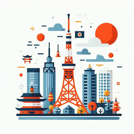 Eiffel tower, Paris, France. Flat vector illustration.のイラスト素材
