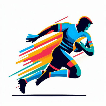 Rugby player in action, vector illustration. Sport background.のイラスト素材