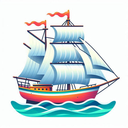 Sailing ship on a white background. Vector illustration in retro style.のイラスト素材