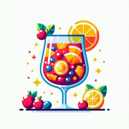 Cocktail with fruits and berries. Vector illustration in flat styleのイラスト素材