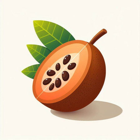 Sapodilla with leaves on white background. Vector illustration.のイラスト素材