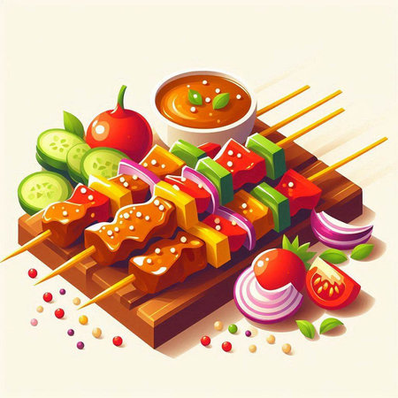 Shish kebab on skewers with sauce. Vector illustrationのイラスト素材