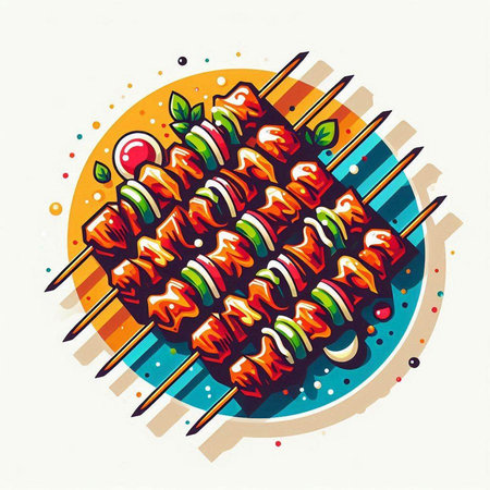 Grilled shish kebab on skewers. Vector illustration.のイラスト素材