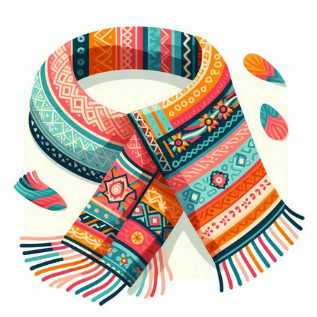 Colorful hand drawn scarf isolated on white background. Vector illustration.のイラスト素材