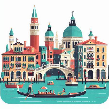 Venice, Italy, Europe. Vector illustration in flat style.のイラスト素材