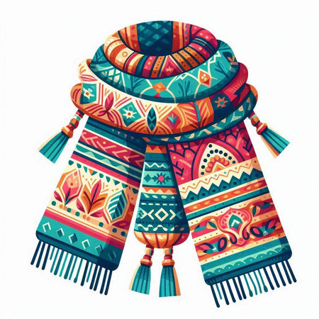Vector illustration of colorful hand-drawn scarf isolated on white background.のイラスト素材