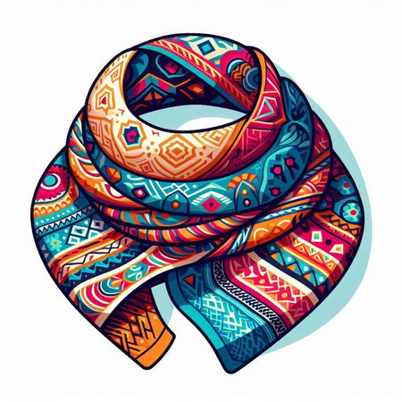 Vector illustration of a scarf in ethnic style on a white background.のイラスト素材