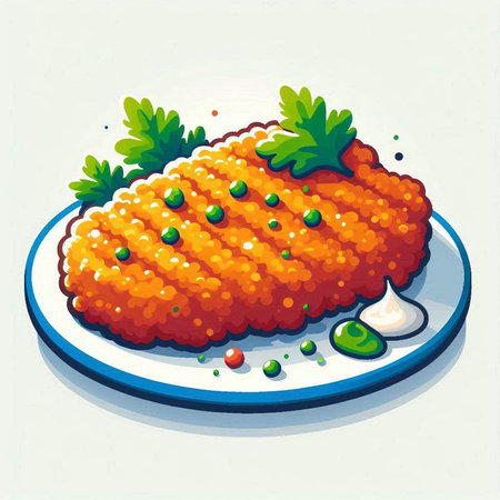 Illustration of a plate of fish cake with parsley and mayonnaiseのイラスト素材