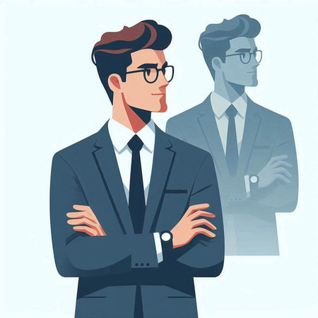Businessman with crossed arms standing in front of his colleague, vector illustrationのイラスト素材