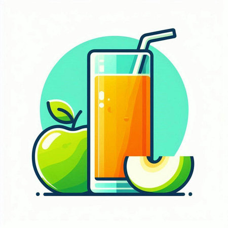 Apple juice in a glass with a straw and an apple. Vector illustration.のイラスト素材