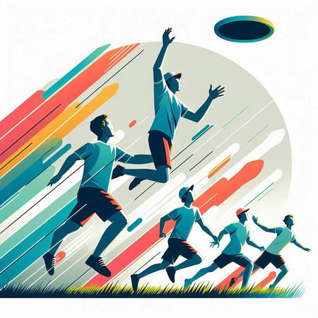 Soccer players jumping for the ball. Sport vector illustration in flat styleのイラスト素材