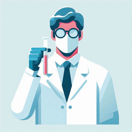 Scientist holding a test tube. Vector illustration in flat style.のイラスト素材