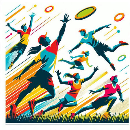 Illustration of a group of young people playing football. Vector illustration.のイラスト素材