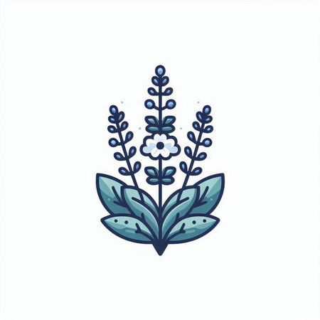 Hand drawn floral doodle icon. Vector illustration in blue colorのイラスト素材