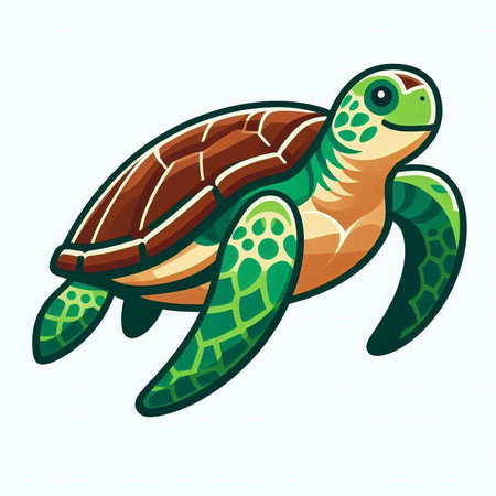 Vector illustration of a green sea turtle isolated on white background. Cartoon style.のイラスト素材