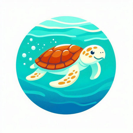 Cute cartoon turtle in the sea. Vector illustration on white background.のイラスト素材