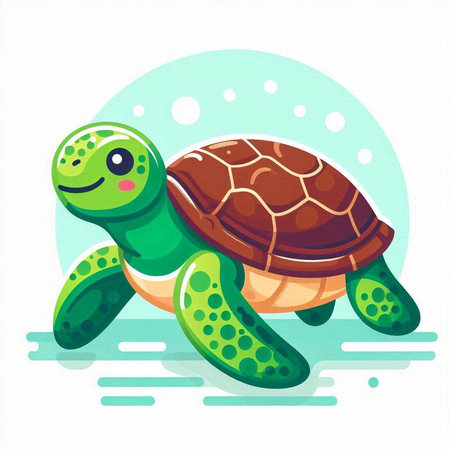 Cute cartoon turtle isolated on white background. Vector illustration in flat style.のイラスト素材