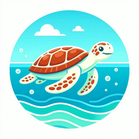 Sea turtle swimming in the sea. Vector illustration in cartoon style.のイラスト素材