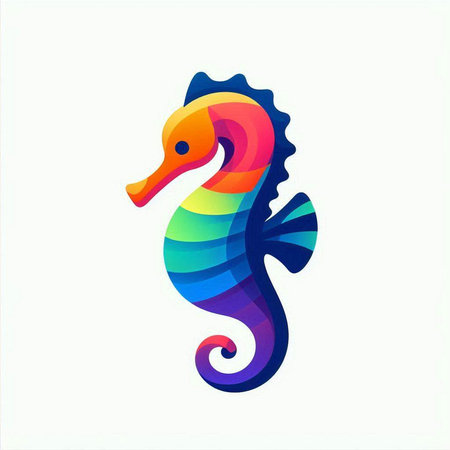 Colorful seahorse logo. Rainbow sea horse logotype.のイラスト素材