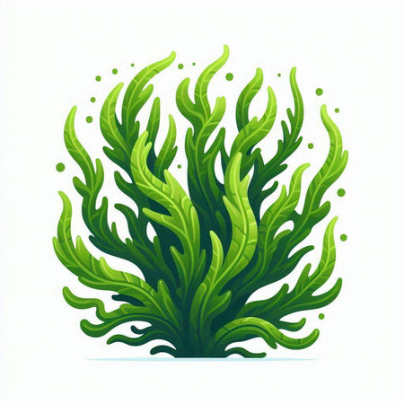 Green seaweed isolated on white background. Vector illustration in cartoon style.のイラスト素材