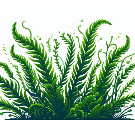 Green background with ferns and seaweed. Vector illustration.のイラスト素材