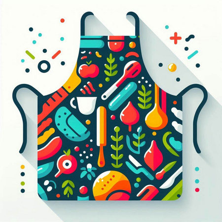 Kitchen apron with kitchen utensils. Colorful vector illustration.のイラスト素材