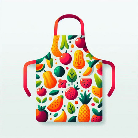 Kitchen apron made of fruits and vegetables. Vector illustration.のイラスト素材