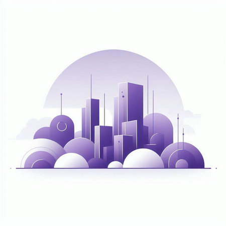 abstract urban background with skyscrapers and clouds, vector illustrationのイラスト素材