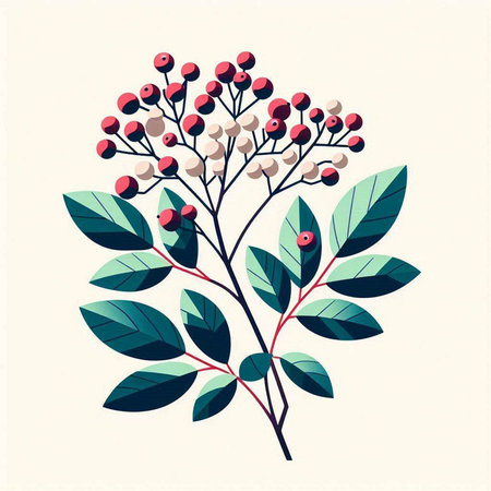 Branch of rowan with berries and leaves. Vector illustration.のイラスト素材