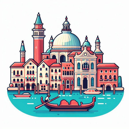 Venice, Italy. Colorful vector illustration in flat style.のイラスト素材