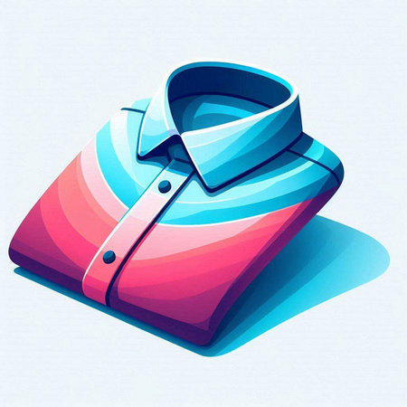 Illustration of a colorful folded shirt on a blue background with shadowのイラスト素材