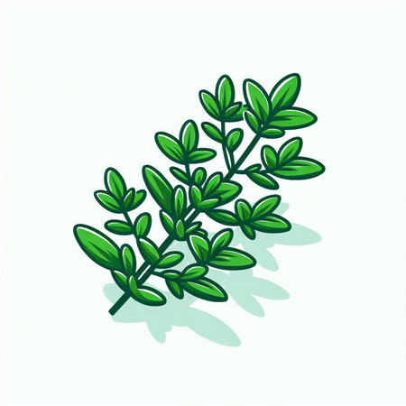 Branch of thyme on a white background. Vector illustration.のイラスト素材