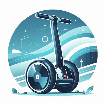 Electric scooter on a background of the city. Vector illustration.のイラスト素材