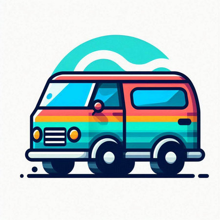 Vintage retro minivan. Vector illustration for your graphic design.のイラスト素材