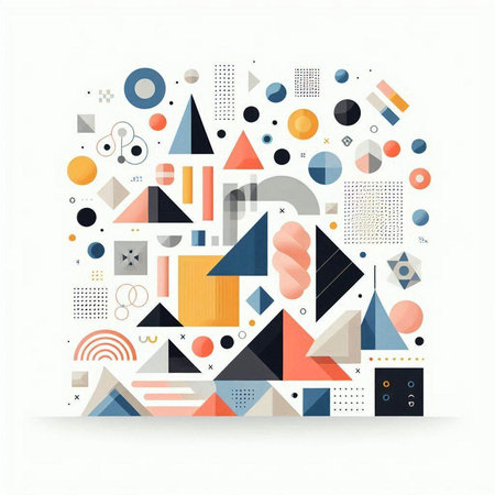 Abstract geometric background with triangles, circles and other elements. Vector illustration.のイラスト素材