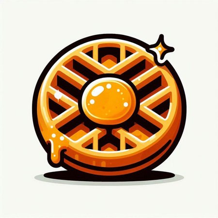 Cartoon vector illustration of round waffle cookie with chocolate frosting.のイラスト素材