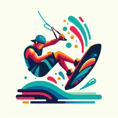 Illustration of kitesurfing. Vector illustration in flat styleのイラスト素材