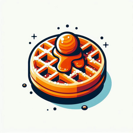 Illustration of a piece of round waffle on a white backgroundのイラスト素材